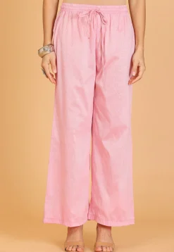 Embroidered Cotton Silk A Line Kurta Set in Pink