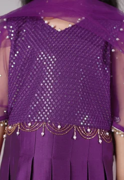 Embroidered Cotton Silk A Line Suit in Dark Purple