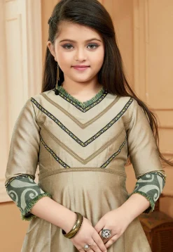 Embroidered Cotton Silk Anarkali Suit in Beige
