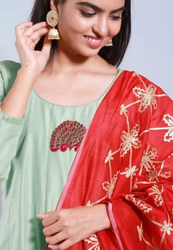 Embroidered Cotton Silk Anarkali Suits in Pastel Green