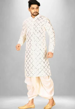 Embroidered Cotton Silk Dhoti Kurta in Off White