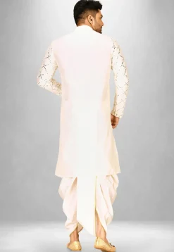 Embroidered Cotton Silk Dhoti Kurta in Off White