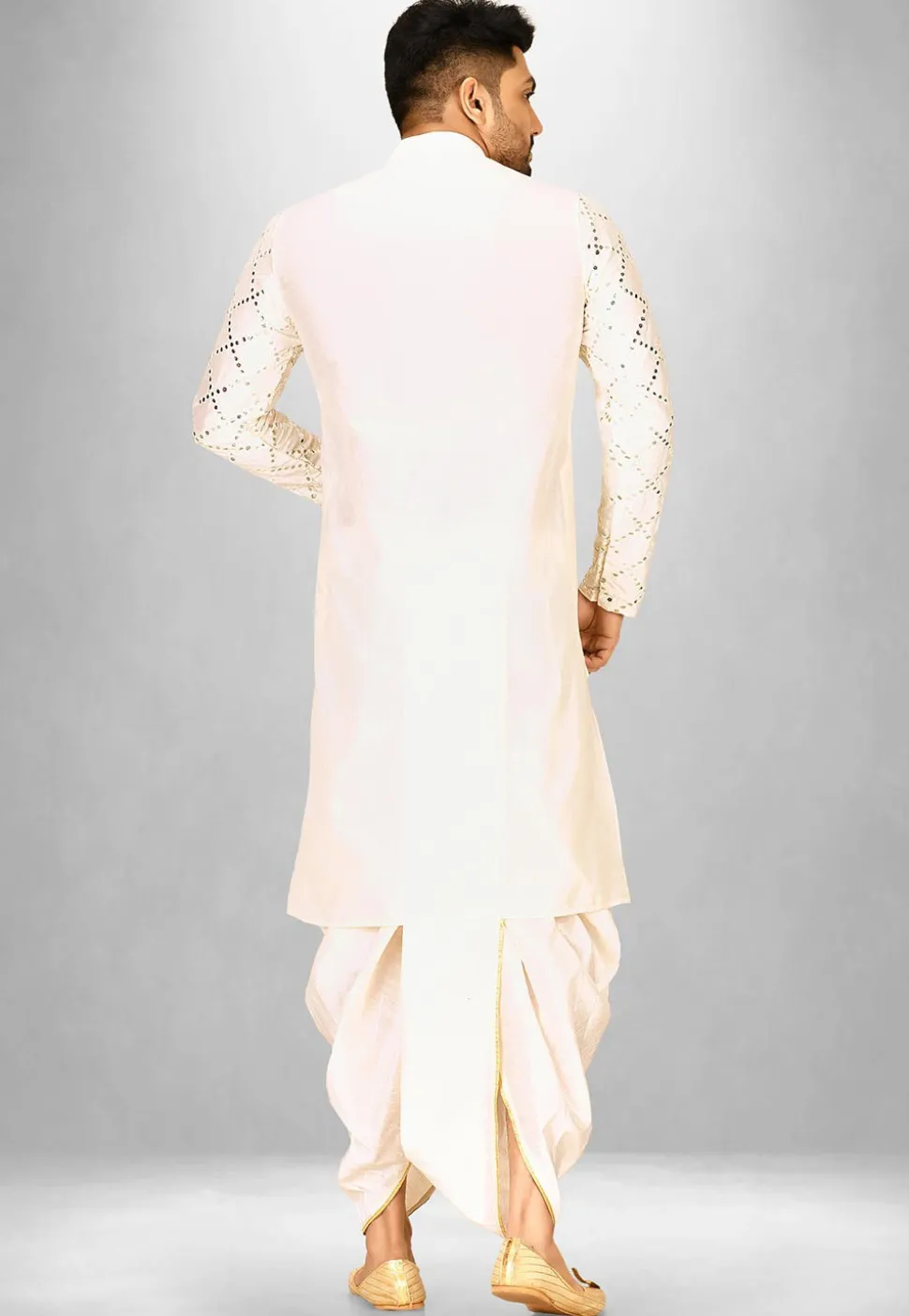 Embroidered Cotton Silk Dhoti Kurta in Off White