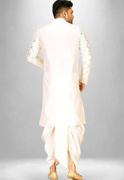 Embroidered Cotton Silk Dhoti Kurta in Off White