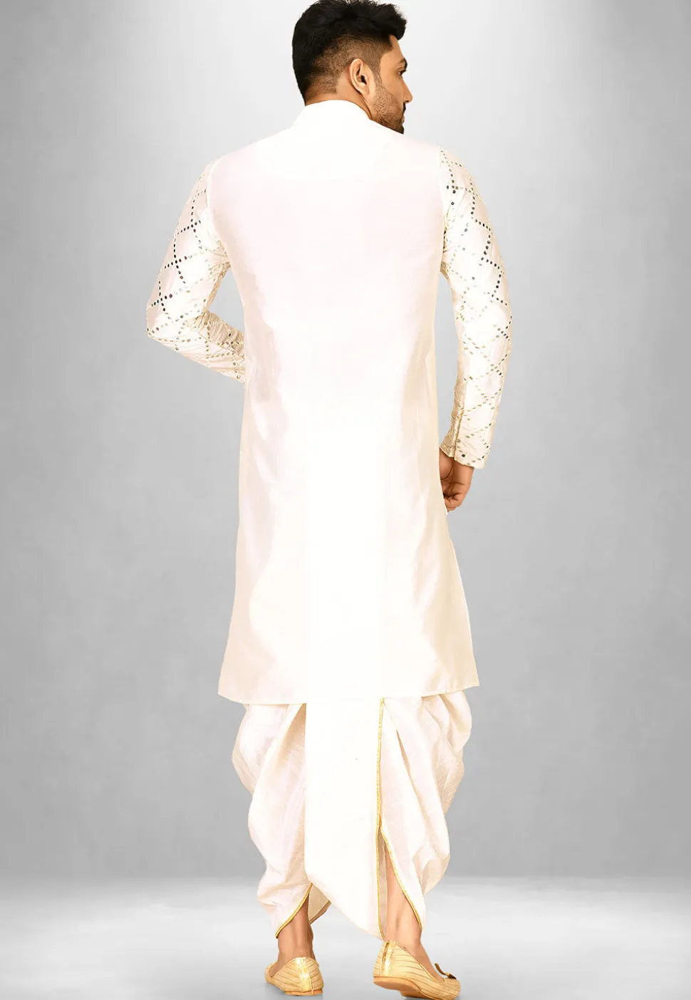 Embroidered Cotton Silk Dhoti Kurta in Off White