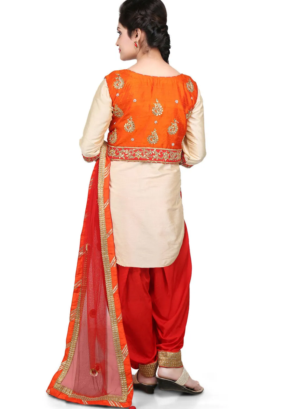 Embroidered Cotton Silk Jacket Style Punjabi Suit in Beige