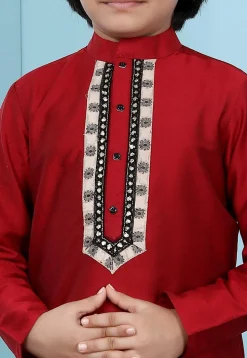 Embroidered Cotton Silk Kurta Set in Maroon