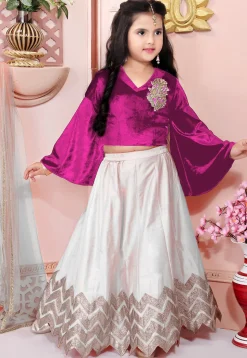 Embroidered Cotton Silk Lehenga in Off White