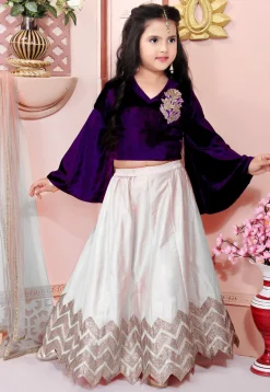 Embroidered Cotton Silk Lehenga in Off White