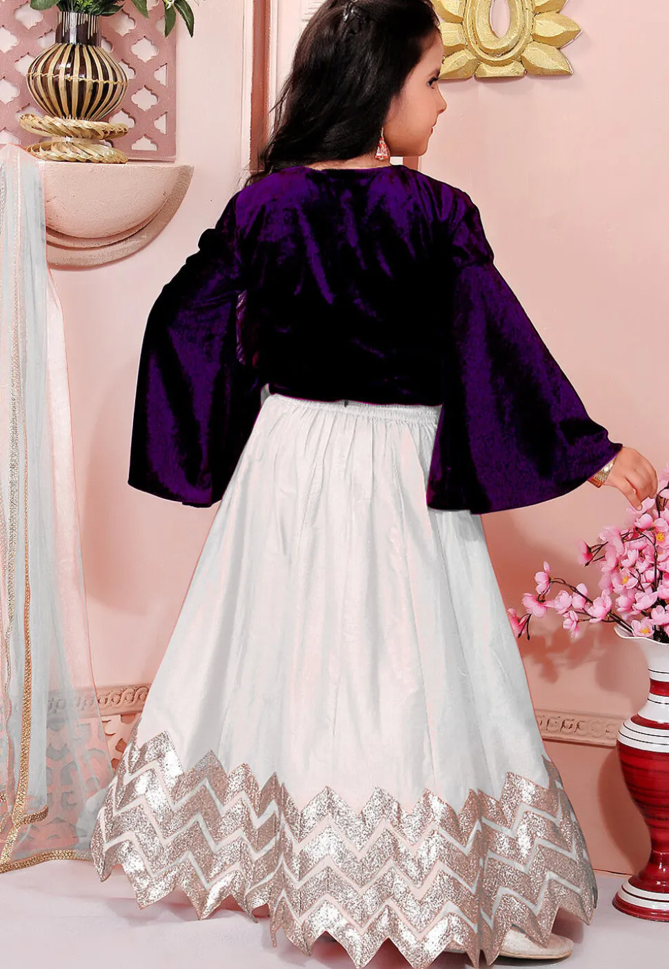 Embroidered Cotton Silk Lehenga in Off White