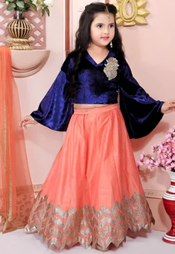 Embroidered Cotton Silk Lehenga in Peach