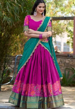 Embroidered Cotton Silk Lehenga in Fuchsia