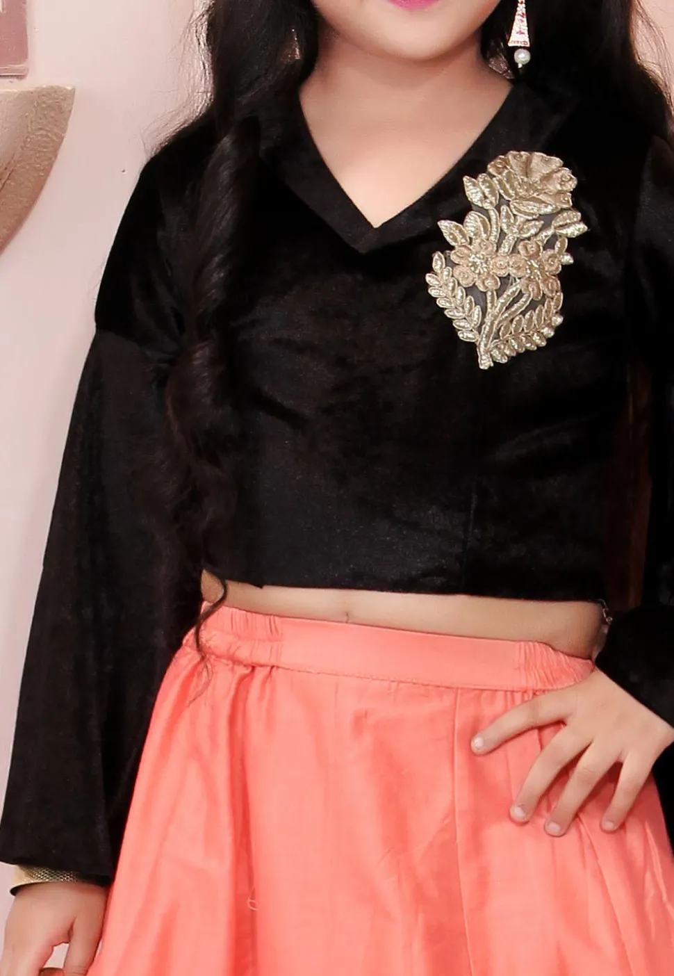 Embroidered Cotton Silk Lehenga in Peach