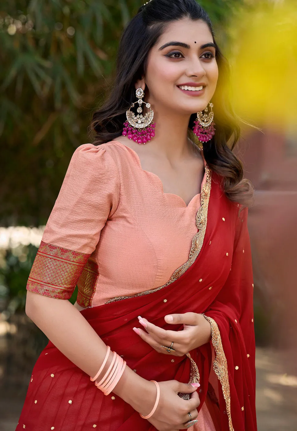 Embroidered Cotton Silk Lehenga in Peach