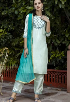 Embroidered Cotton Silk Pakistani Suit in Pastel Green