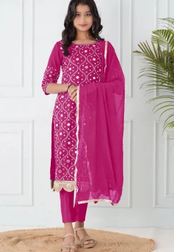 Embroidered Cotton Silk Pakistani Suit in Fuchsia