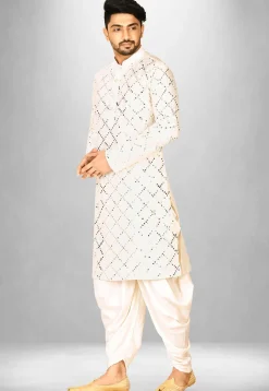 Embroidered Cotton Silk Patiala Kurta in Cream