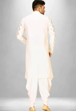 Embroidered Cotton Silk Patiala Kurta in Cream