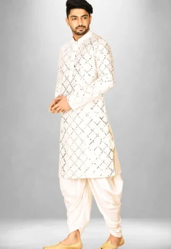 Embroidered Cotton Silk Patiala Kurta in Cream