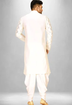 Embroidered Cotton Silk Patiala Kurta in Cream