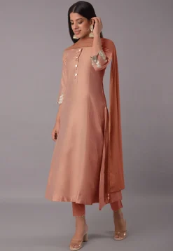 Embroidered Cotton Silk Pakistani Suit in Peach
