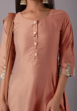 Embroidered Cotton Silk Pakistani Suit in Peach