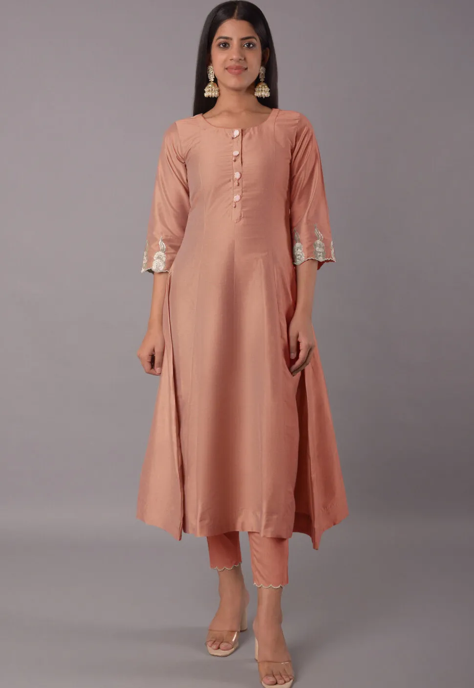 Embroidered Cotton Silk Pakistani Suit in Peach