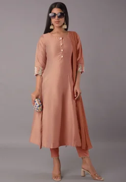 Embroidered Cotton Silk Pakistani Suit in Peach