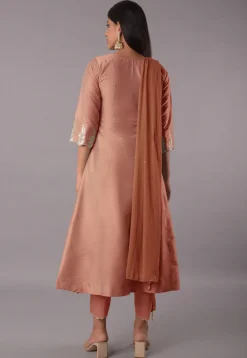 Embroidered Cotton Silk Pakistani Suit in Peach