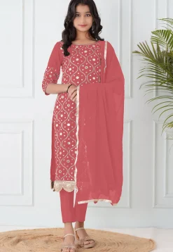 Embroidered Cotton Silk Pakistani Suit in Dark Peach