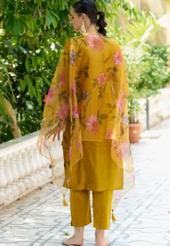 Embroidered Cotton Silk Pakistani Suit in Mustard