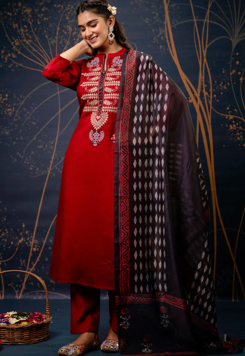 Embroidered Cotton Silk Pakistani Suit in Maroon