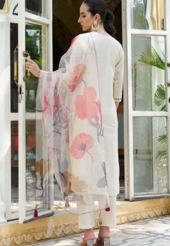 Embroidered Cotton Silk Pakistani Suit in Off White
