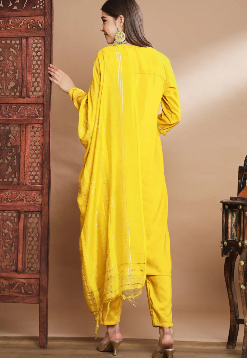 Embroidered Cotton Silk Pakistani Suit in Yellow