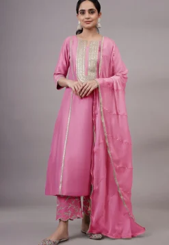 Embroidered Cotton Silk Pakistani Suit in Pink