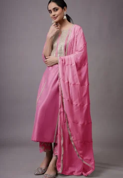 Embroidered Cotton Silk Pakistani Suit in Pink
