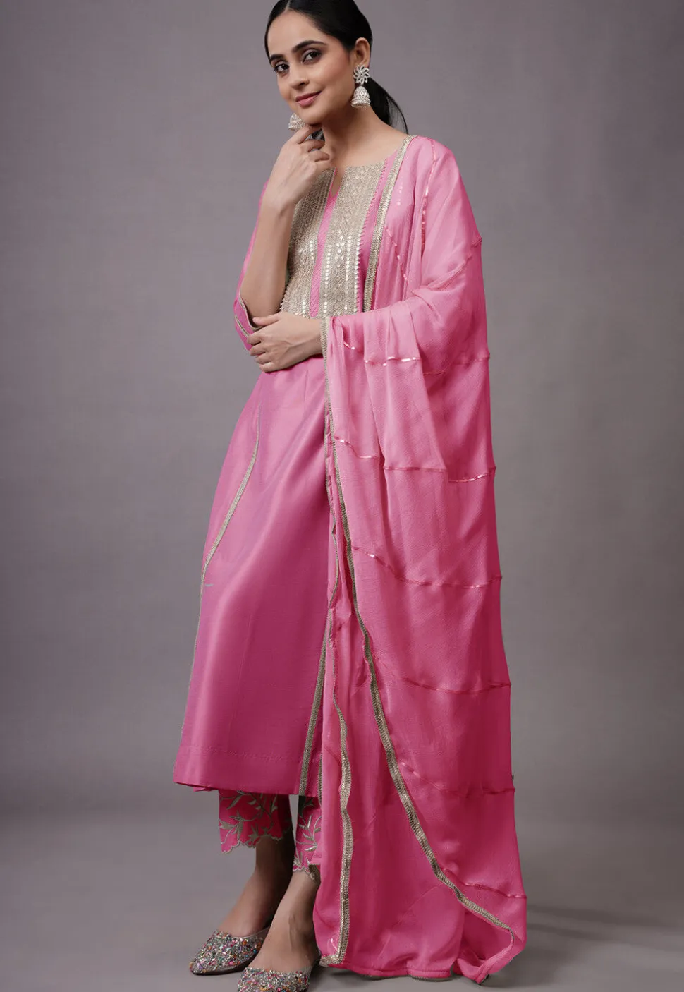 Embroidered Cotton Silk Pakistani Suit in Pink