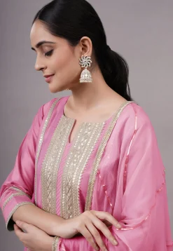 Embroidered Cotton Silk Pakistani Suit in Pink