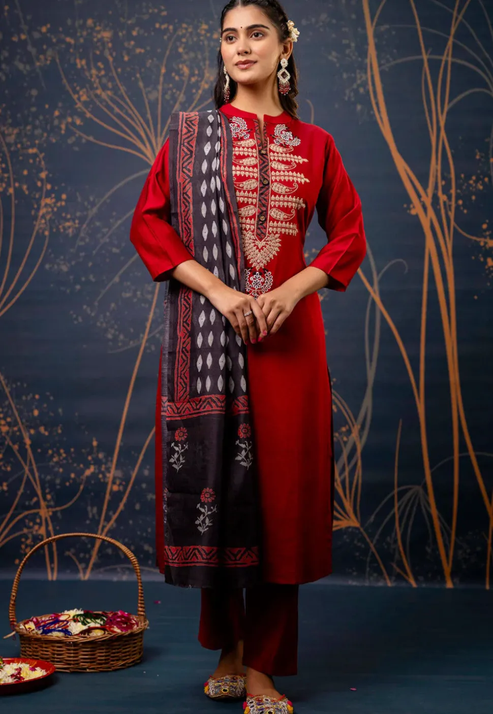 Embroidered Cotton Silk Pakistani Suit in Maroon