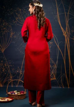 Embroidered Cotton Silk Pakistani Suit in Maroon