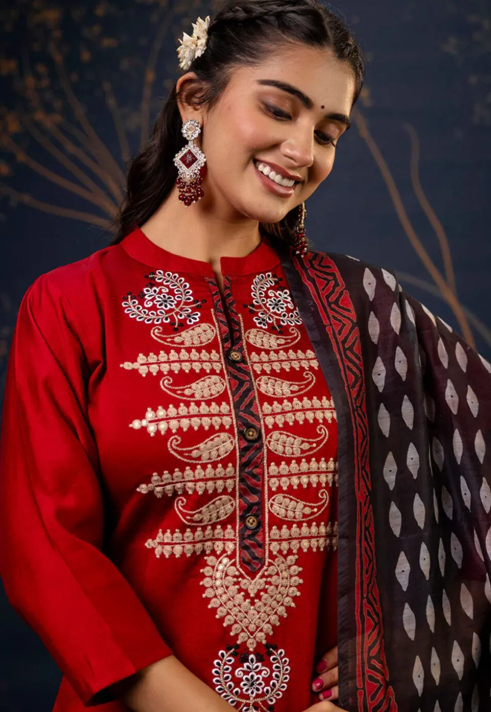 Embroidered Cotton Silk Pakistani Suit in Maroon