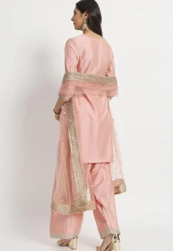Embroidered Cotton Silk Punjabi Suit in Peach