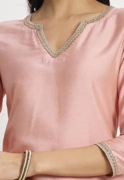 Embroidered Cotton Silk Punjabi Suit in Peach