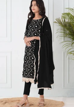 Embroidered Cotton Silk Pakistani Suit in Black