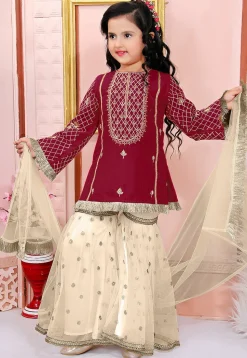 Embroidered Cotton Silk Pakistani Suit in Maroon