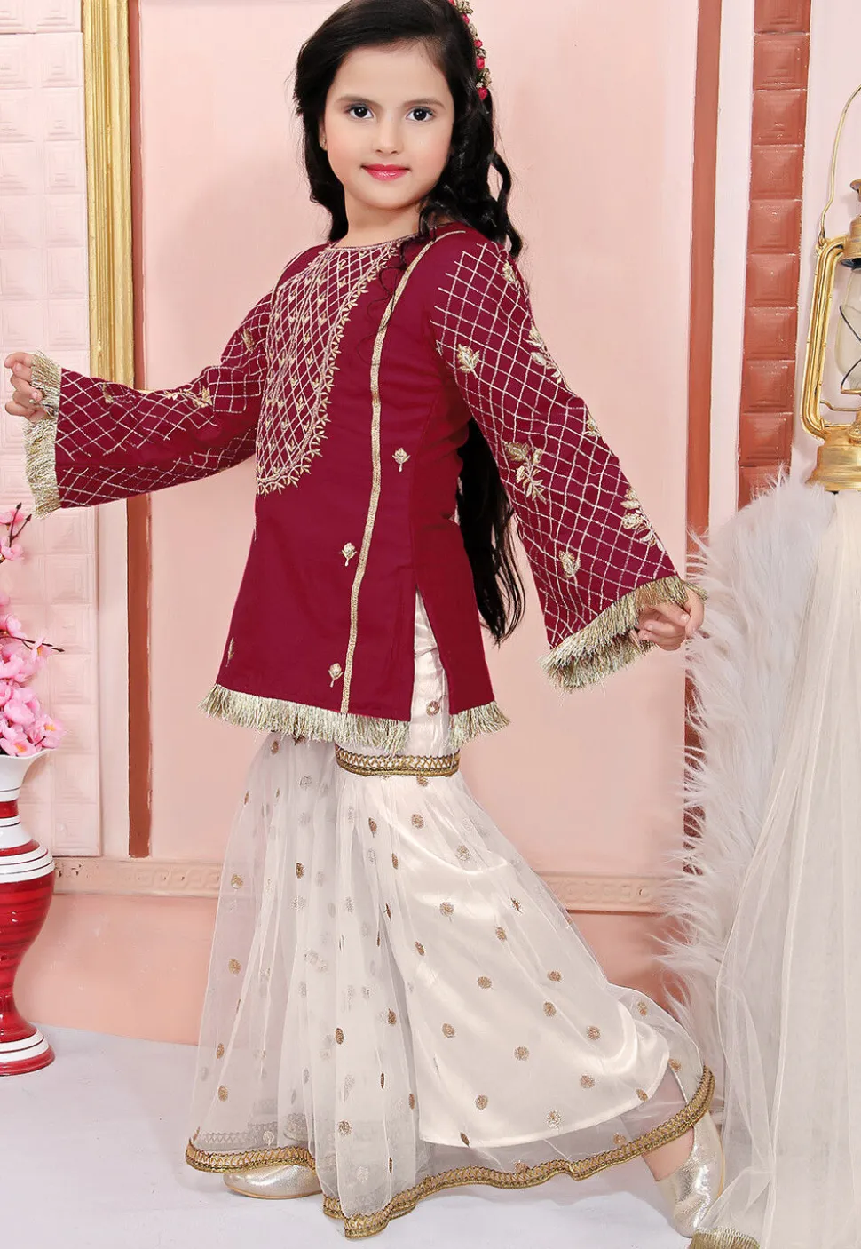Embroidered Cotton Silk Pakistani Suit in Maroon
