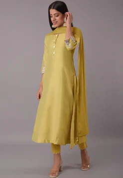 Embroidered Cotton Silk Pakistani Suit in Mustard