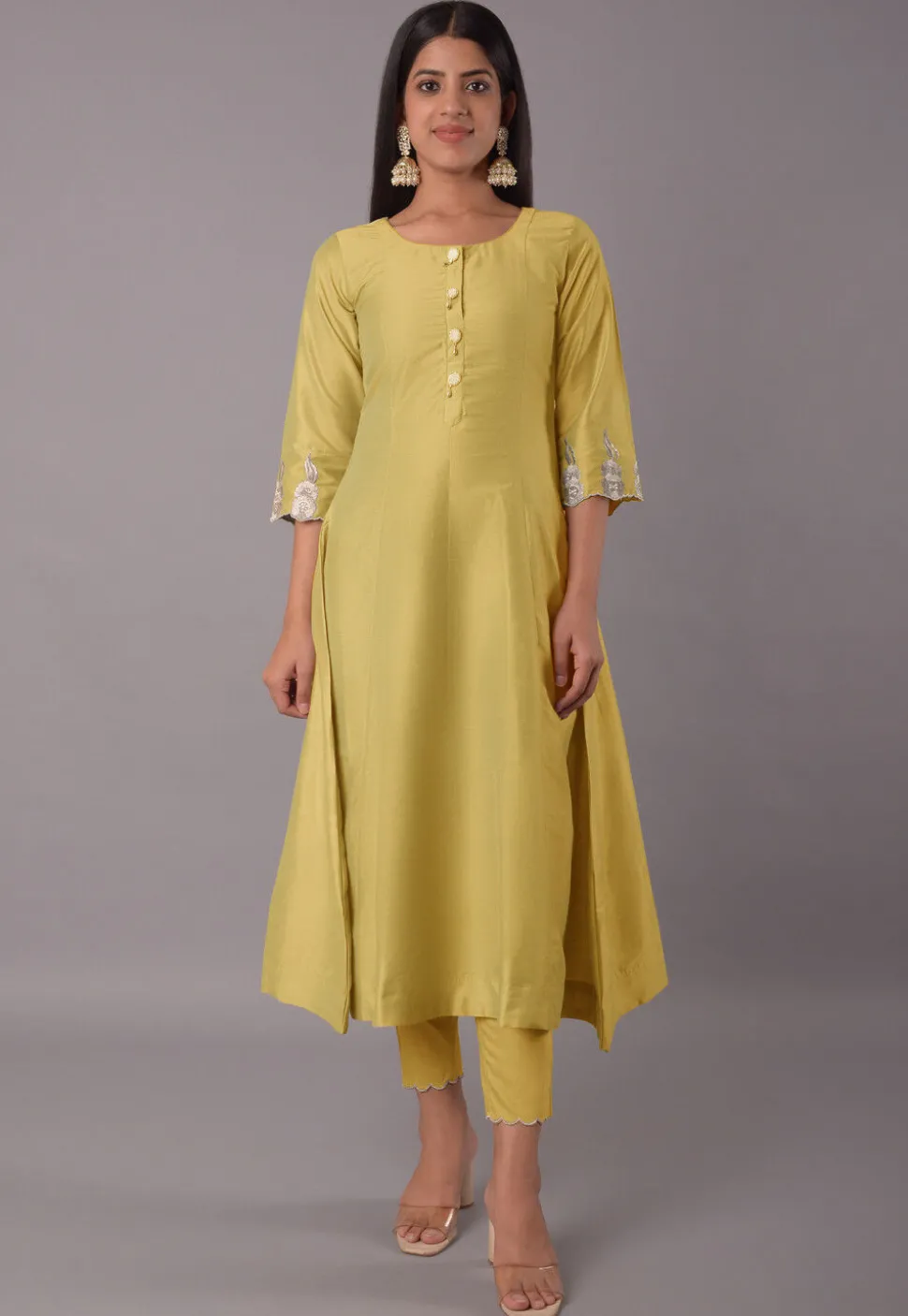 Embroidered Cotton Silk Pakistani Suit in Mustard
