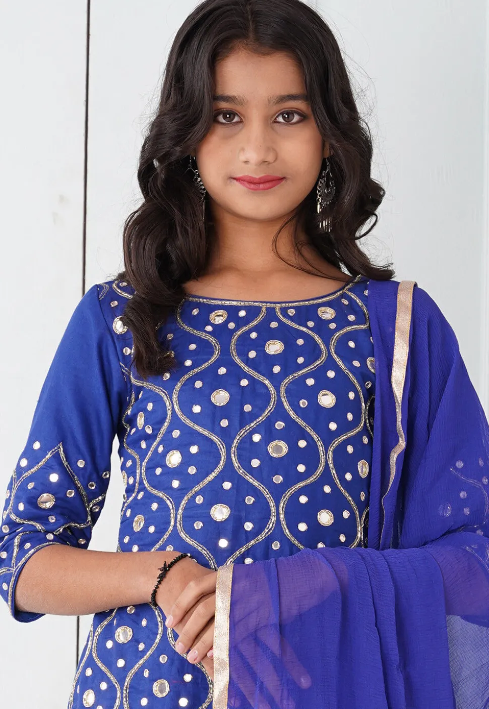 Embroidered Cotton Silk Pakistani Suit in Royal Blue