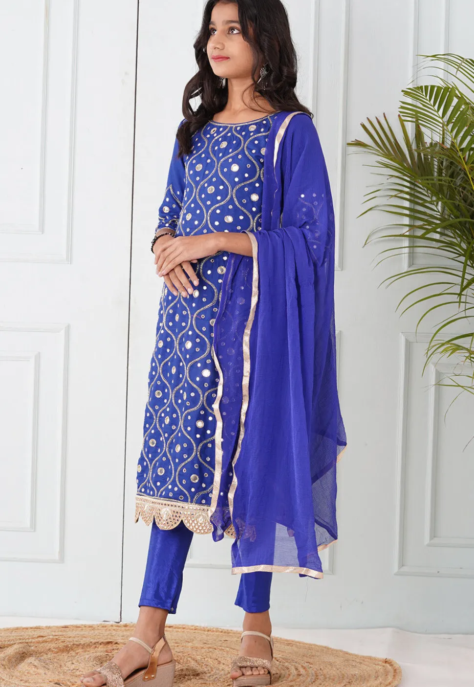 Embroidered Cotton Silk Pakistani Suit in Royal Blue